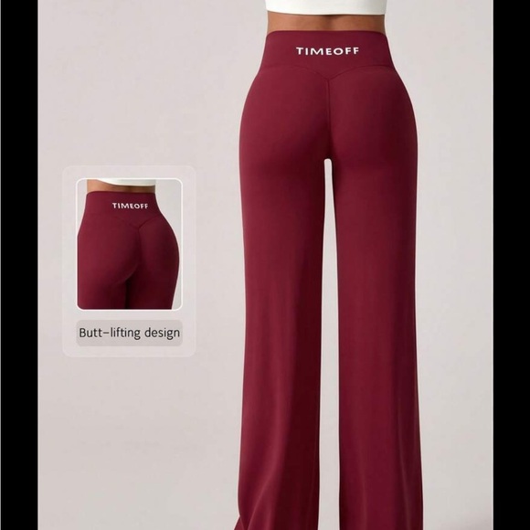 Pants - Time Off Red Wide Leg Butt Lifting Wide Leg Flare Pull On Athletic Casual Pants